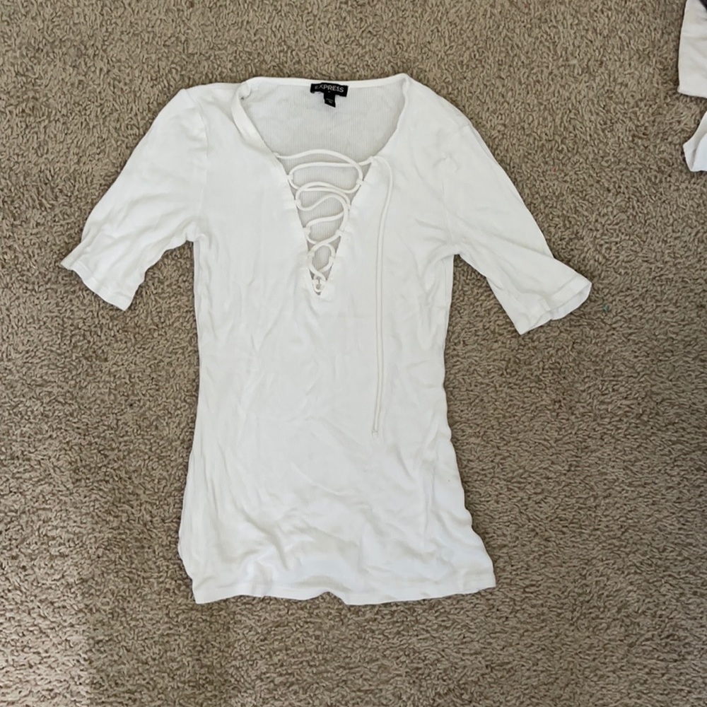 Express white lace up top